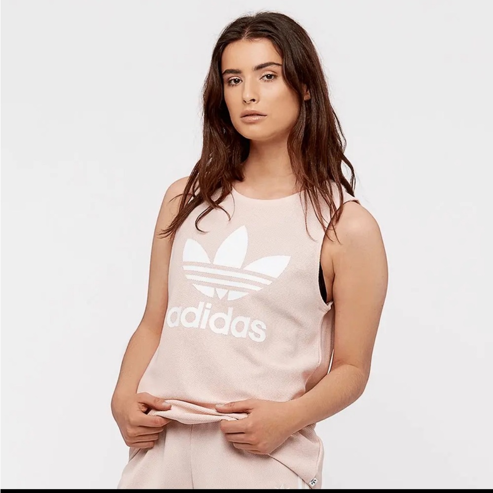 Adidas Relaxed Fit Trefoil Tank Top Pink and White Jersey Size Small